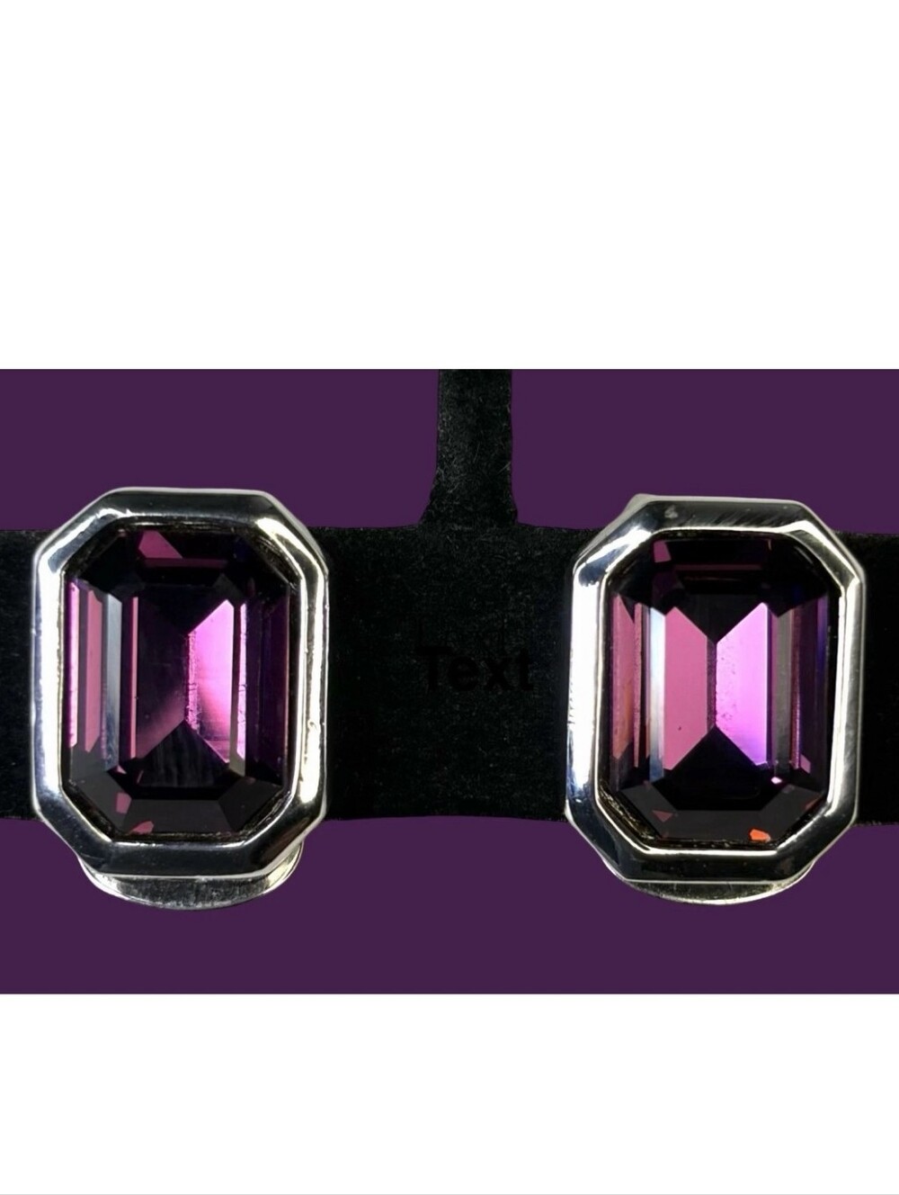 Christian DIOR Amethyst-Color Emerald-Cut Stud Earrings in Silver Tone